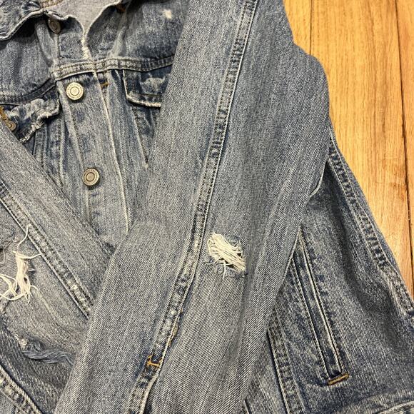 Lucky Brand Jean Jacket Tomboy Trucker Button Front Distressed Women Size Large - Picture 9 of 13
